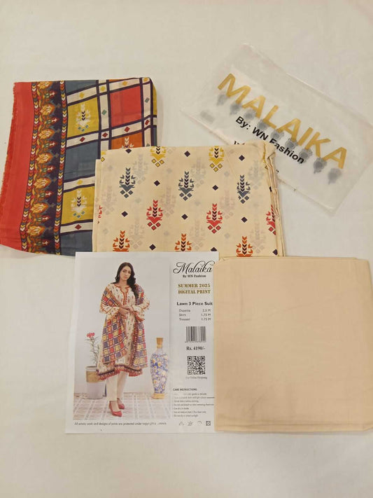 Malaika 3pc Unstitched Lawn Collection - Vanilla