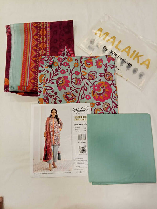 Malaika 3pc Unstitched Lawn Collection - Sky