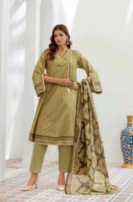 Malaika 3pc Unstitched Lawn Collection - Olive Green