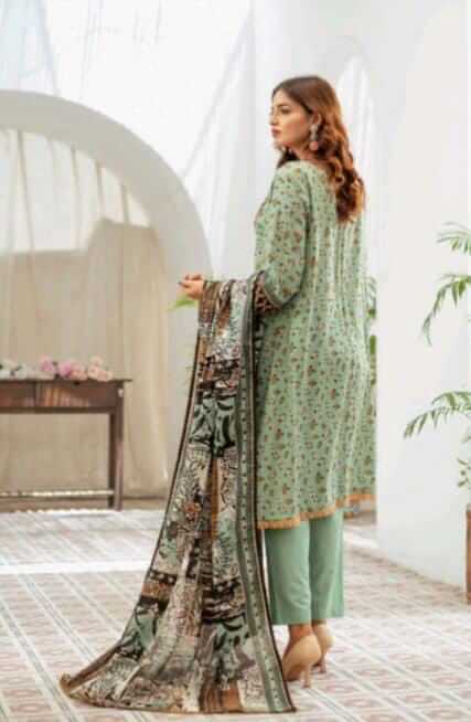 Malaika 3pc Unstitched Lawn Collection - Light Green