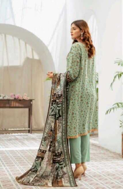 Malaika 3pc Unstitched Lawn Collection - Light Green