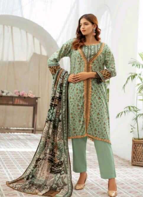 Malaika 3pc Unstitched Lawn Collection - Light Green