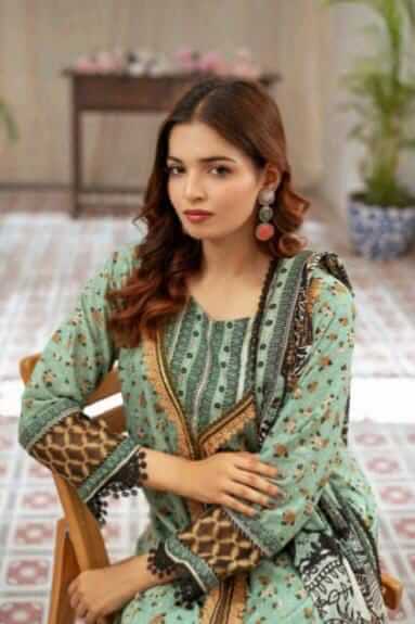 Malaika 3pc Unstitched Lawn Collection - Light Green