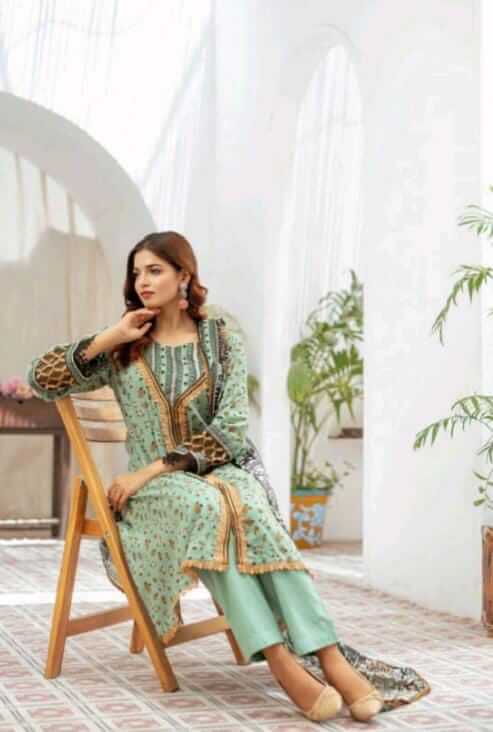 Malaika 3pc Unstitched Lawn Collection - Light Green