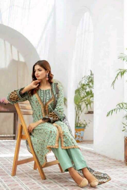 Malaika 3pc Unstitched Lawn Collection - Light Green