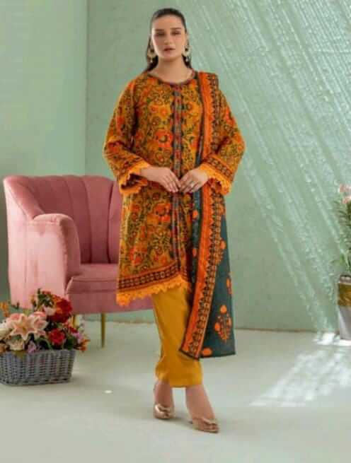 Malaika 3pc Unstitched Lawn Collection - Mustard
