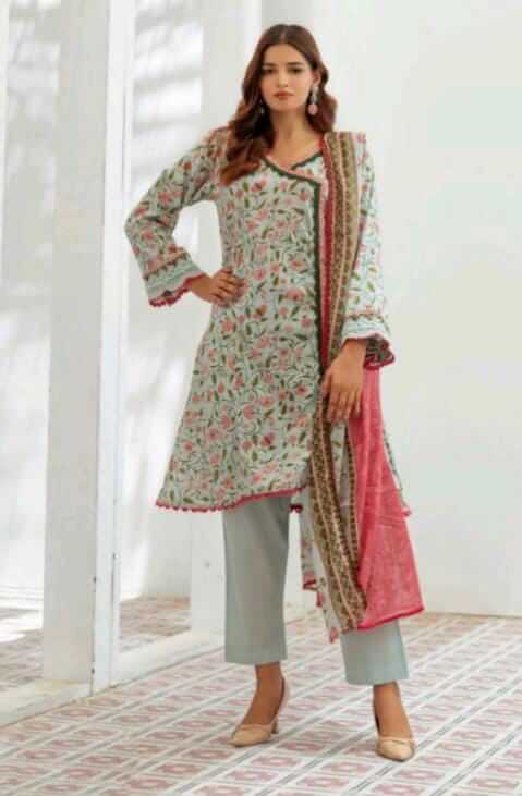 Malaika 3pc Unstitched Lawn Collection - Light Green