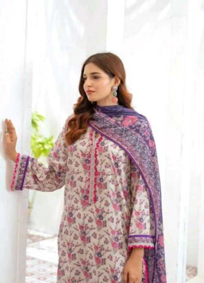 Malaika 3pc Unstitched Lawn Collection - Ash White