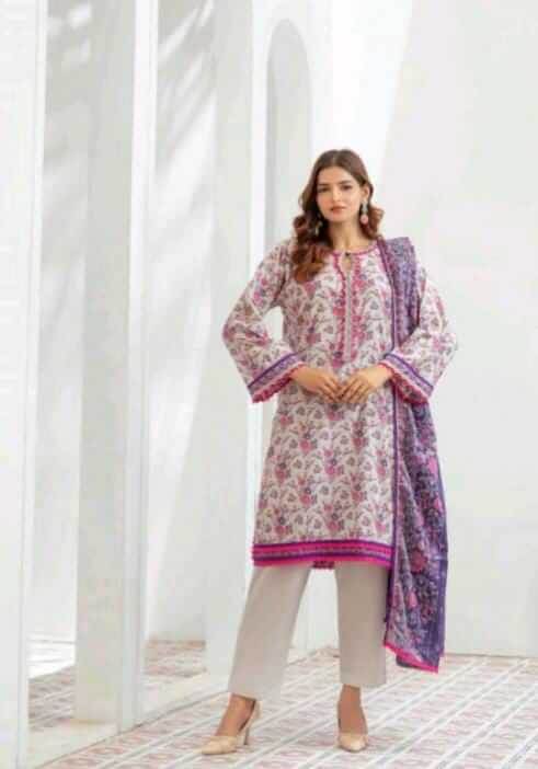 Malaika 3pc Unstitched Lawn Collection - Ash White