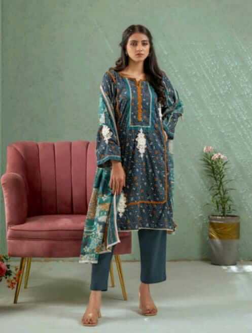Malaika 3pc Unstitched Lawn Collection - Navy Blue