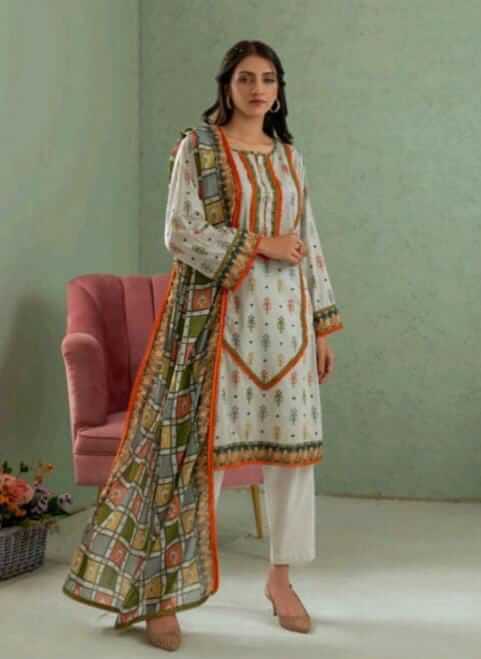 Malaika 3pc Unstitched Lawn Collection - Ash Green