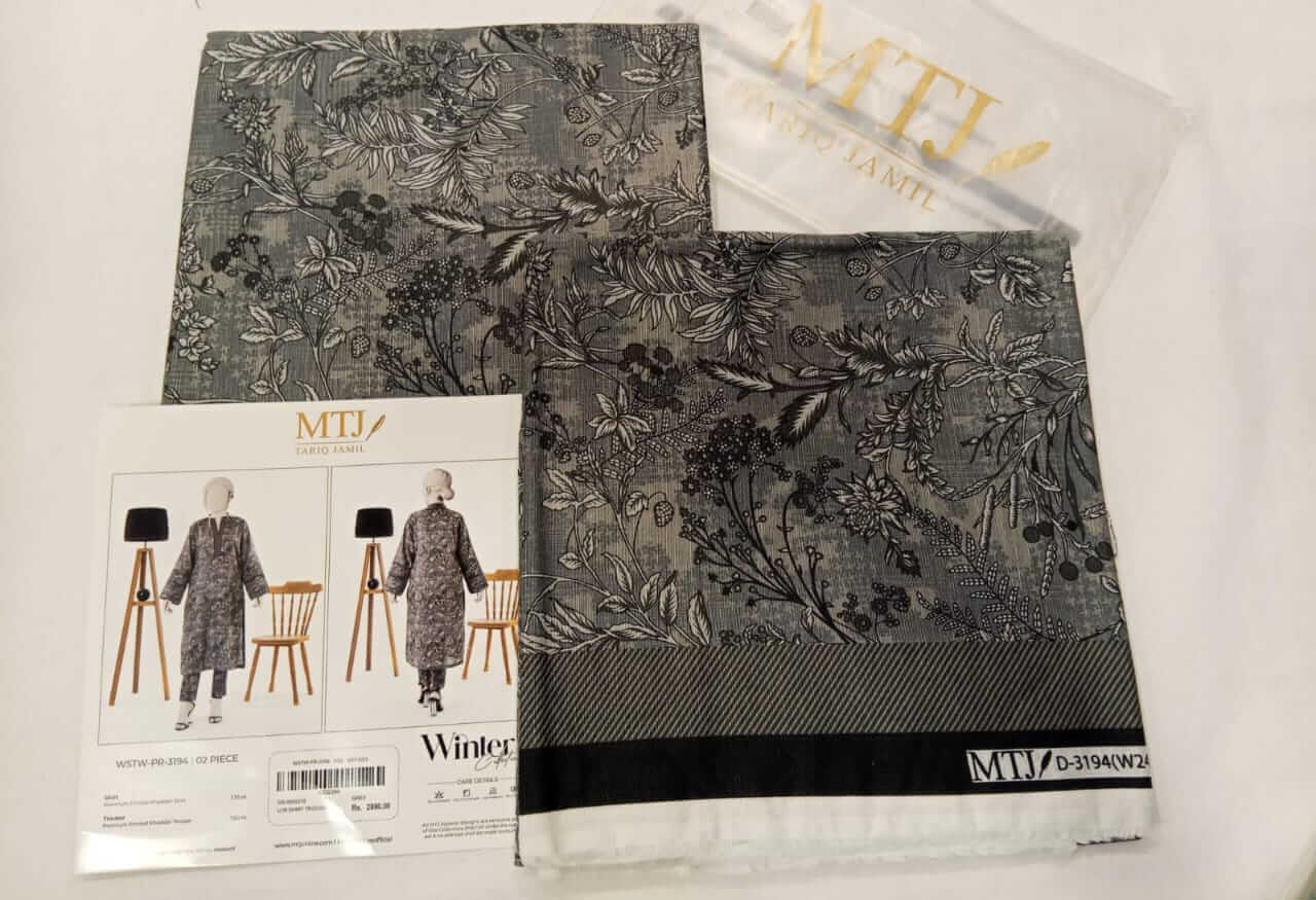 Grey | Mtj-Tariq Jamil 2pc Unstitched Khaddar Suit