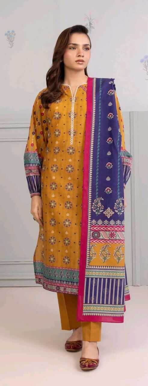 Zellbury 3pc Unstitched Lawn Suit Black Orange
