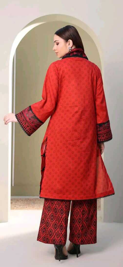 Red | Zellbury 2pc Unstitched Embroidered Lawn