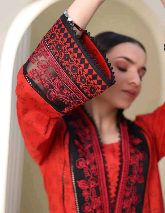 Red | Zellbury 2pc Unstitched Embroidered Lawn