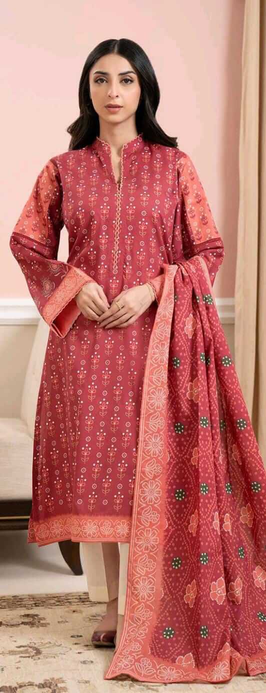 Rusty Maroon | Zellbury 2pc Unstitched Lawn Suit