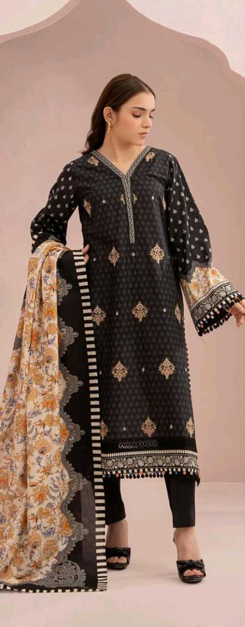 Black | Zellbury 2pc Unstitched Embroidered Suit