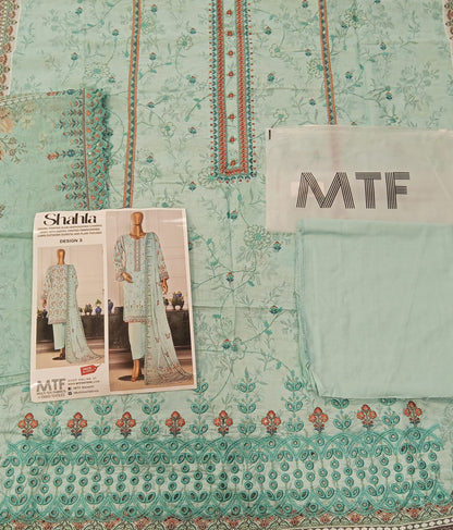 Mtf By Shahla 3pc Unstitched Slub Embroidered Cambric - Sky Blue