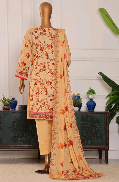 Mtf By Shahla 3pc Unstitched Slub Embroidered Cambric - Mustard