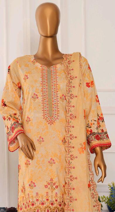 Mtf By Shahla 3pc Unstitched Slub Embroidered Cambric - Mustard