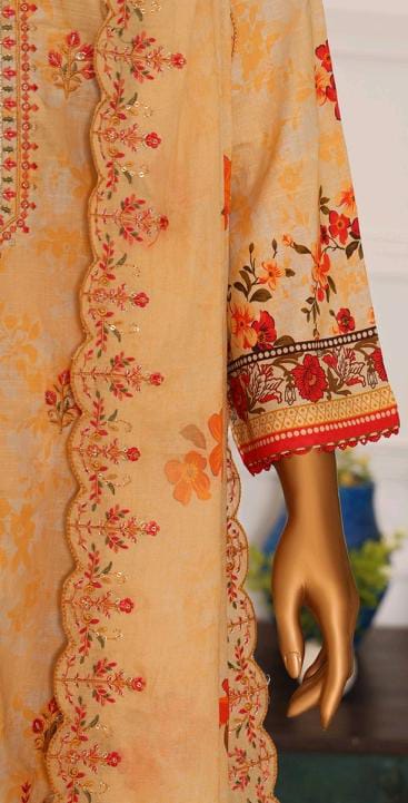 Mtf By Shahla 3pc Unstitched Slub Embroidered Cambric - Mustard