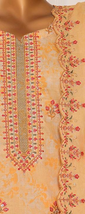 Mtf By Shahla 3pc Unstitched Slub Embroidered Cambric - Mustard