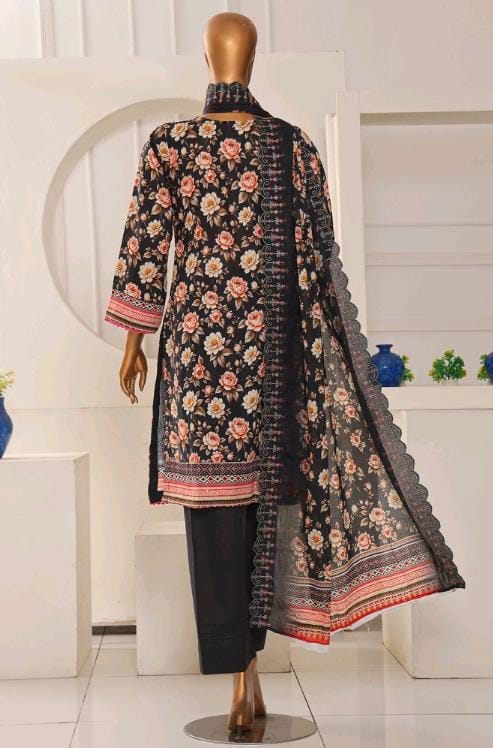Mtf By Shahla 3pc Unstitched Slub Embroidered Cambric - Black