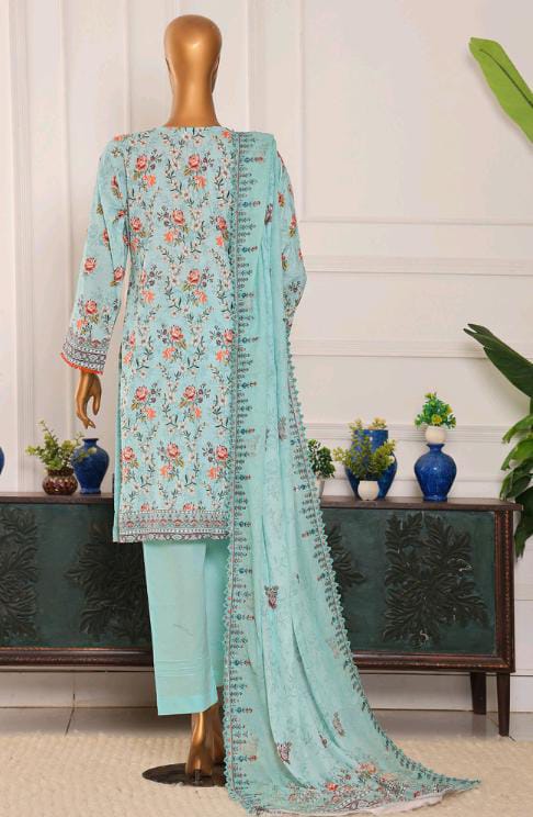 Mtf By Shahla 3pc Unstitched Slub Embroidered Cambric - Sky Blue