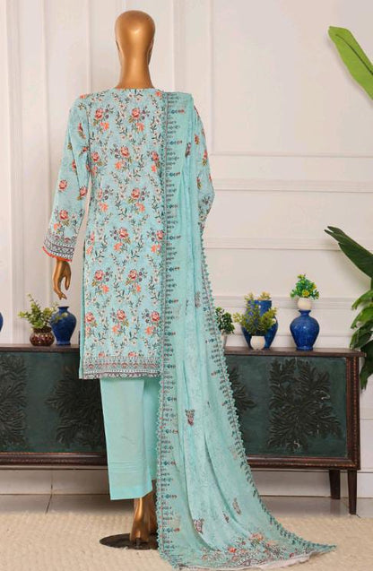 Mtf By Shahla 3pc Unstitched Slub Embroidered Cambric - Sky Blue