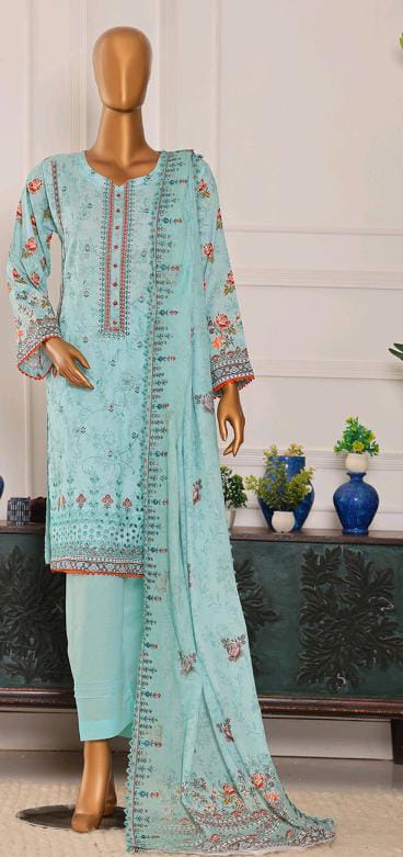 Mtf By Shahla 3pc Unstitched Slub Embroidered Cambric - Sky Blue