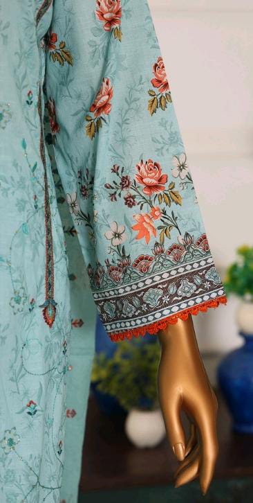 Mtf By Shahla 3pc Unstitched Slub Embroidered Cambric - Sky Blue