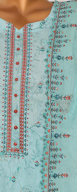 Mtf By Shahla 3pc Unstitched Slub Embroidered Cambric - Sky Blue