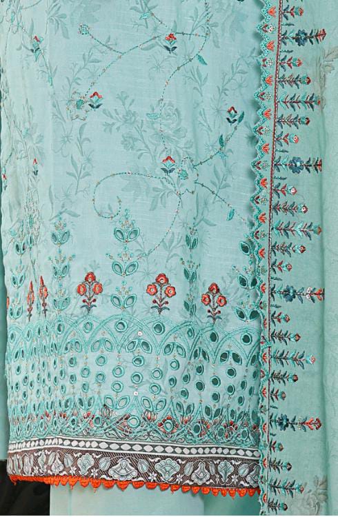 Mtf By Shahla 3pc Unstitched Slub Embroidered Cambric - Sky Blue