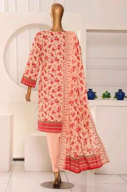 Mtf By Shahla 3pc Unstitched Slub Embroidered Cambric - Peach