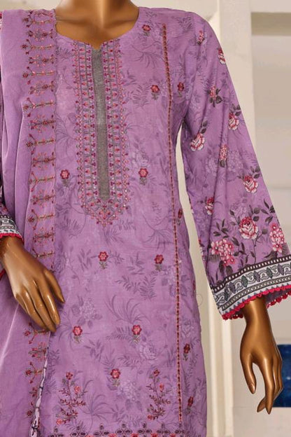 Mtf By Shahla 3pc Unstitched Slub Embroidered Cambric - Purple
