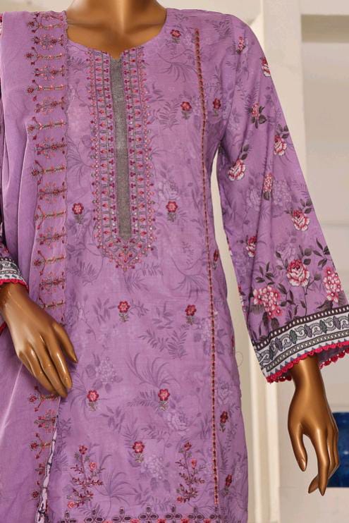 Mtf By Shahla 3pc Unstitched Slub Embroidered Cambric - Purple