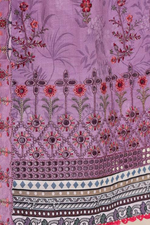 Mtf By Shahla 3pc Unstitched Slub Embroidered Cambric - Purple