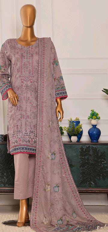 Mtf By Shahla 3pc Unstitched Slub Embroidered Cambric - Light Grey