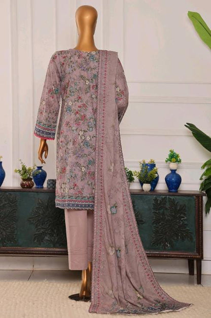Mtf By Shahla 3pc Unstitched Slub Embroidered Cambric - Light Grey