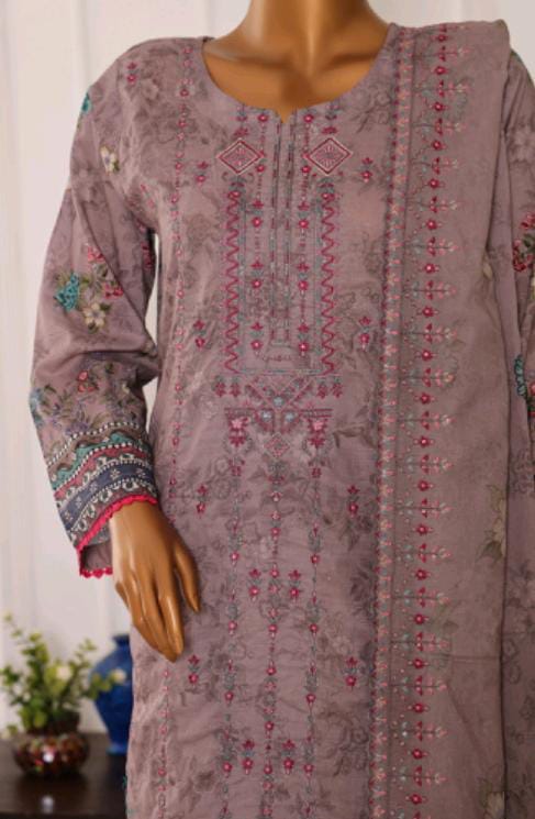 Mtf By Shahla 3pc Unstitched Slub Embroidered Cambric - Light Grey
