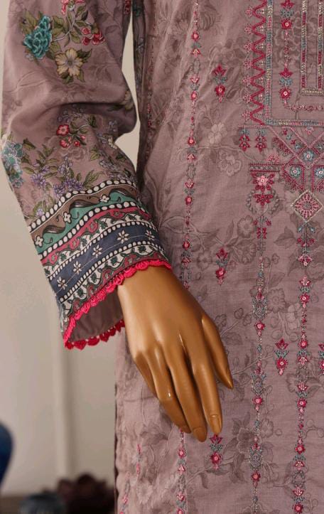 Mtf By Shahla 3pc Unstitched Slub Embroidered Cambric - Light Grey