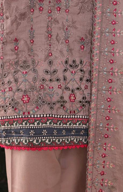 Mtf By Shahla 3pc Unstitched Slub Embroidered Cambric - Light Grey