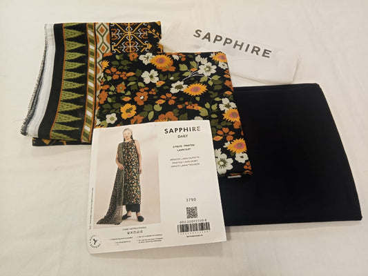 Black | Sapphire 3Pc Unstitched Lawn Suit