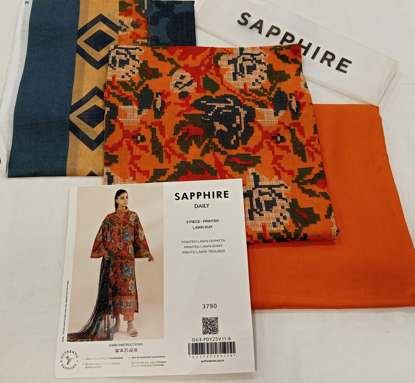Orange | Sapphire 3Pc Unstitched Lawn Suit