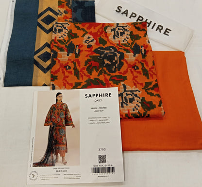 Orange | Sapphire 3Pc Unstitched Lawn Suit