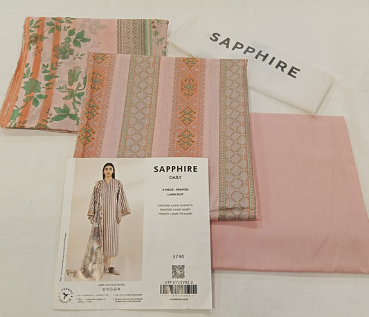 Baby Pink | Sapphire 3Pc Unstitched Lawn Suit