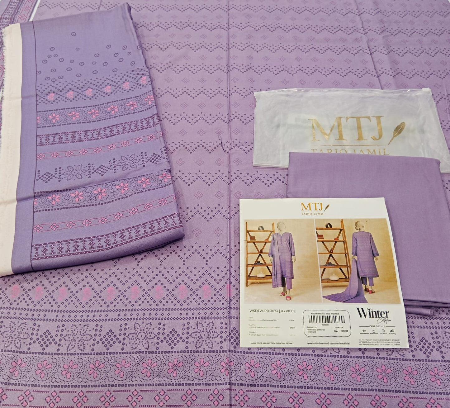Lavender | Mtj-Tariq Jamil 3pc Unstitched Twill Viscose Suit