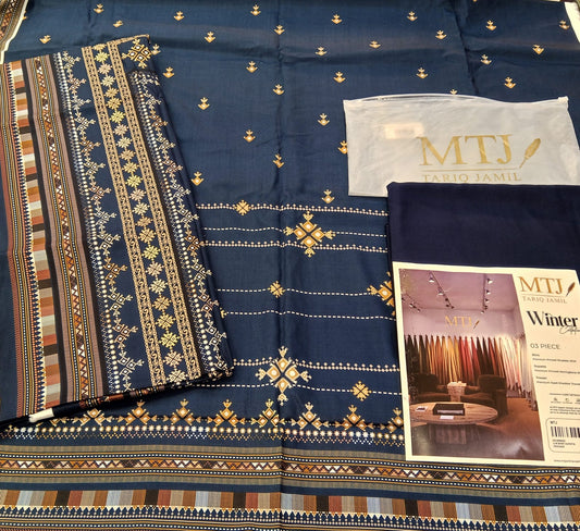 Dark Blue | Mtj-Tariq Jamil 3pc Unstitched Twill Viscose Suit