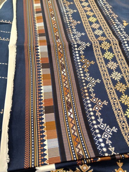 Dark Blue | Mtj-Tariq Jamil 3pc Unstitched Twill Viscose Suit