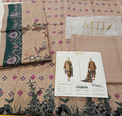 Peach | Mtj-Tariq Jamil 3pc Unstitched Khaddar Suit